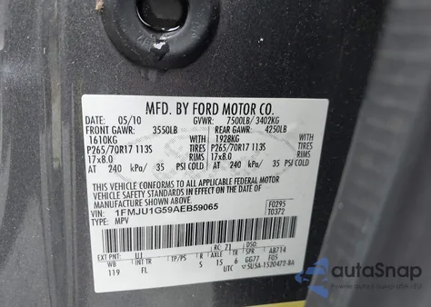 2010 Ford Expedition Xlt из США, поврежденный, VIN 1FMJU1G59AEB59065